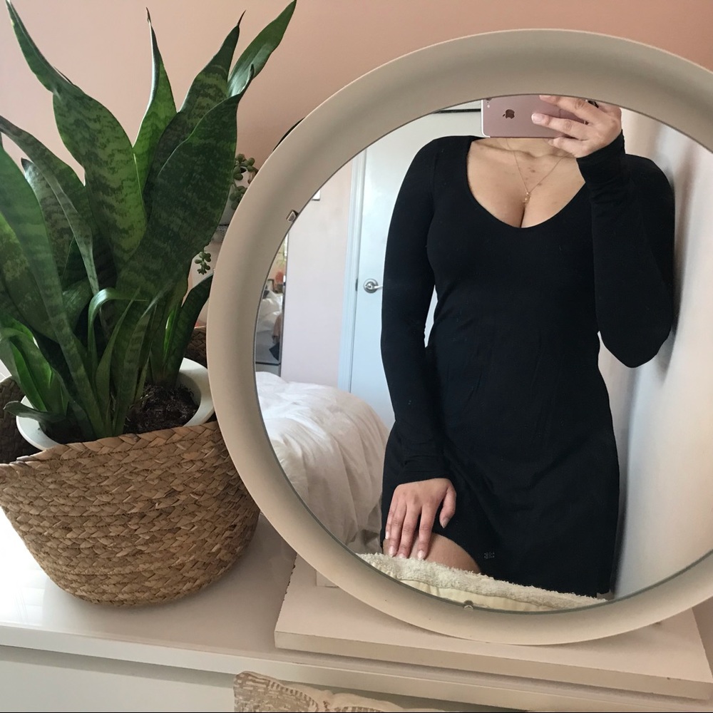 Express Black Long Sleeve V-neck Dress